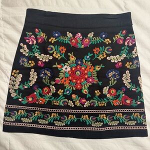 Emory Park Black Skirt with Colorful Floral Embroidery